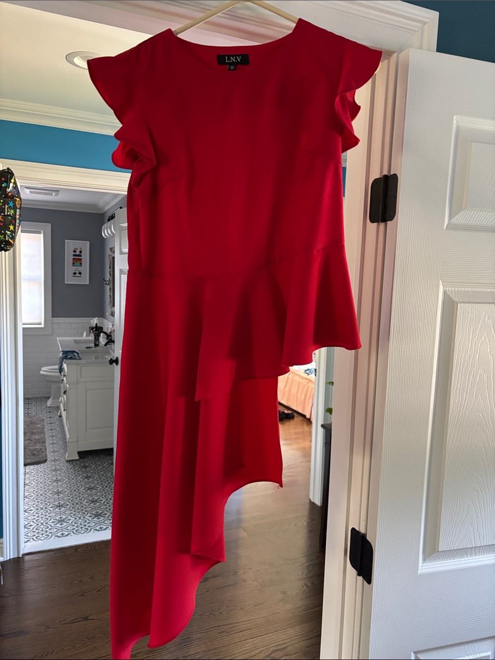 L'NV Asymmetrical Ruffle Top - Red